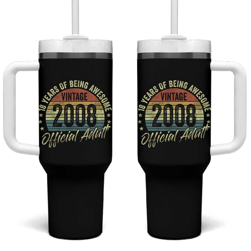 Funny 18th Birthday Tumbler With Handle 18 Years Old Gifts Vintage 2008 Official Adult