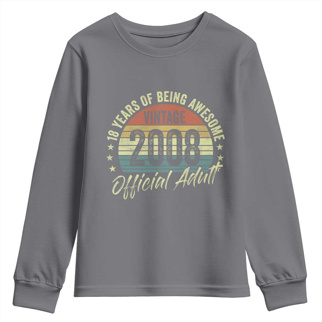 Funny 18th Birthday Youth Sweatshirt 18 Years Old Gifts Vintage 2008 Official Adult