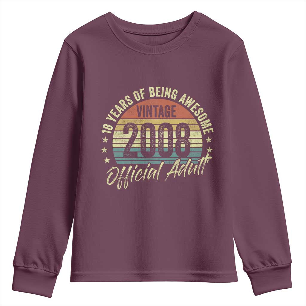Funny 18th Birthday Youth Sweatshirt 18 Years Old Gifts Vintage 2008 Official Adult