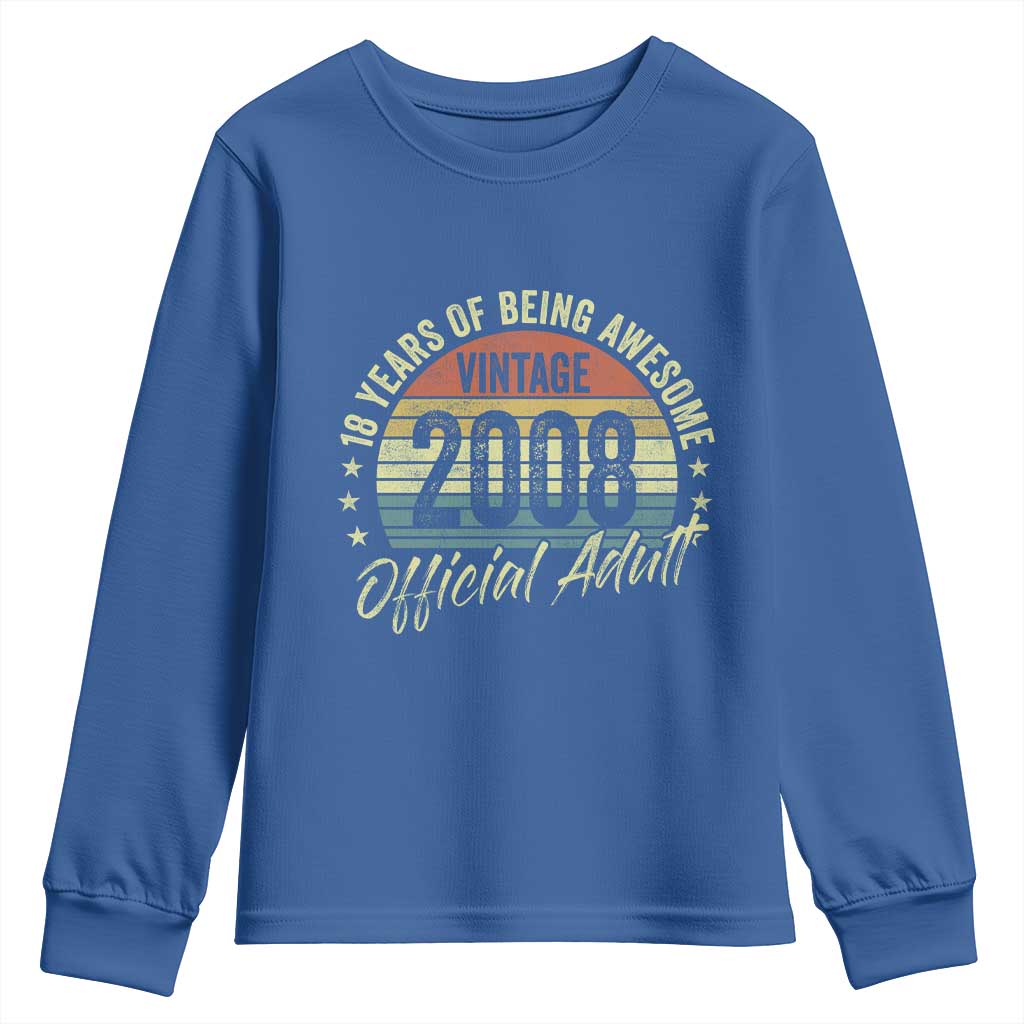 Funny 18th Birthday Youth Sweatshirt 18 Years Old Gifts Vintage 2008 Official Adult