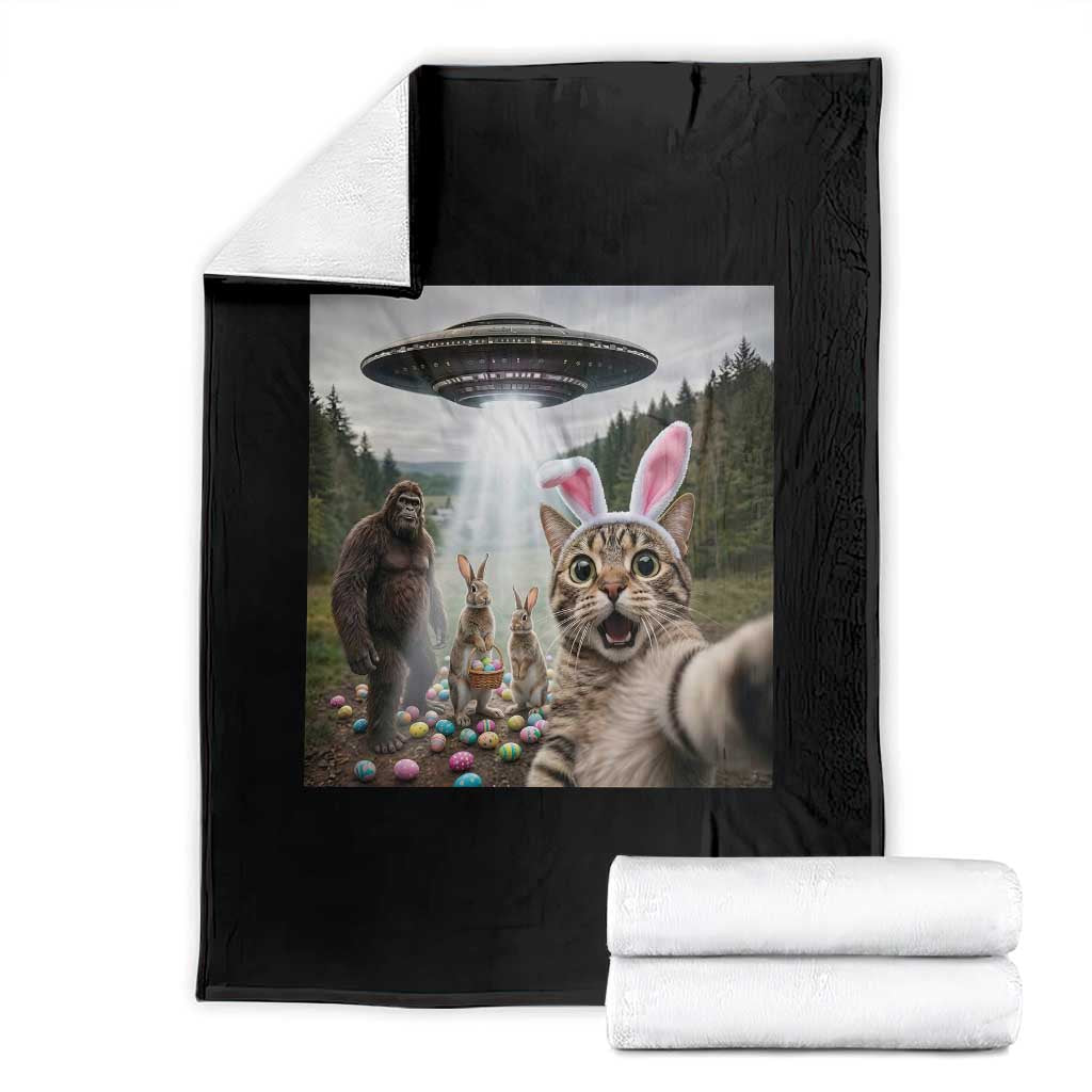 Funny Cat Selfie with Easter Bunny Bigfoot UFO Throw Blanket