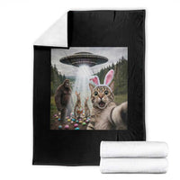 Funny Cat Selfie with Easter Bunny Bigfoot UFO Throw Blanket