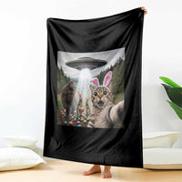 Funny Cat Selfie with Easter Bunny Bigfoot UFO Throw Blanket
