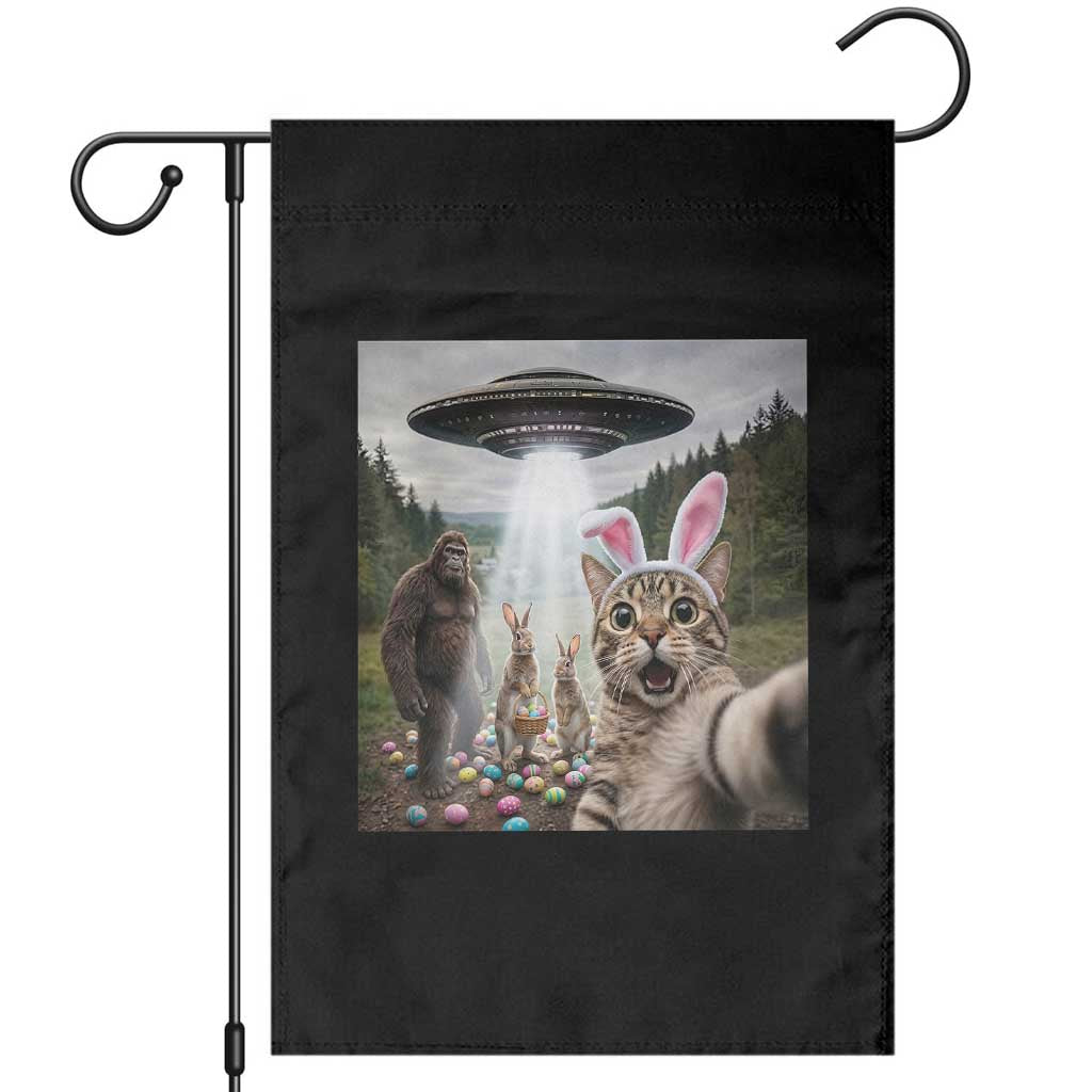Funny Cat Selfie with Easter Bunny Bigfoot UFO Garden Flag