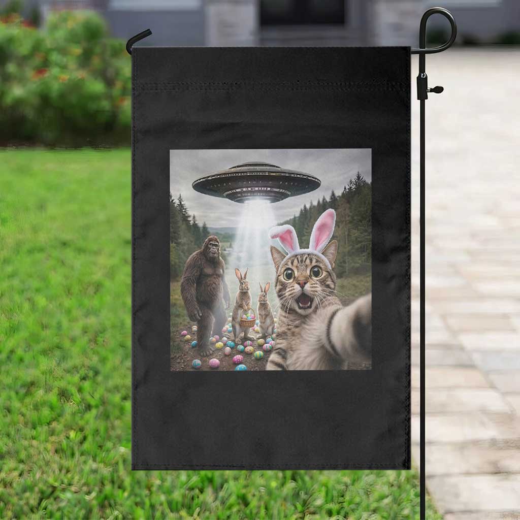 Funny Cat Selfie with Easter Bunny Bigfoot UFO Garden Flag