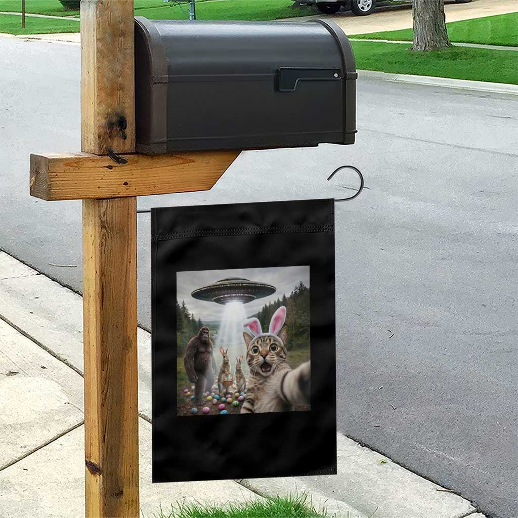 Funny Cat Selfie with Easter Bunny Bigfoot UFO Garden Flag