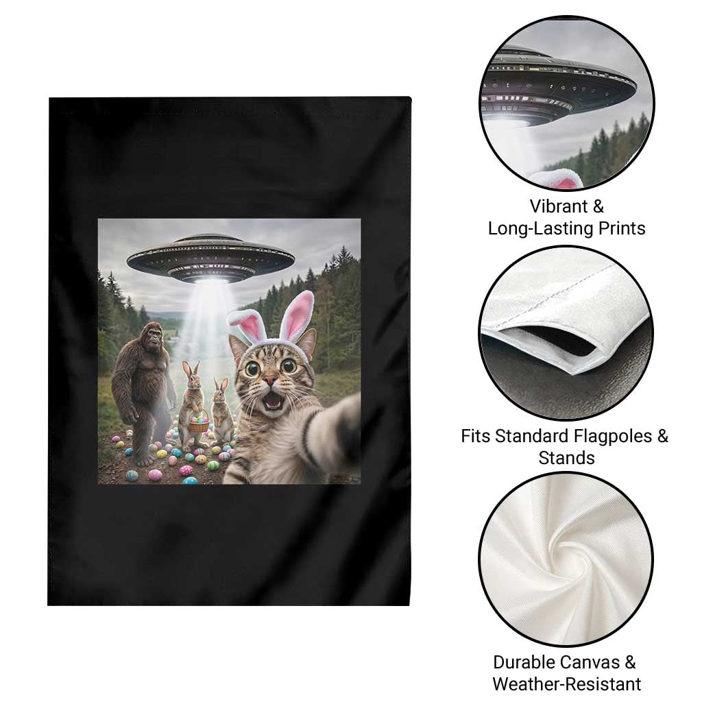 Funny Cat Selfie with Easter Bunny Bigfoot UFO Garden Flag