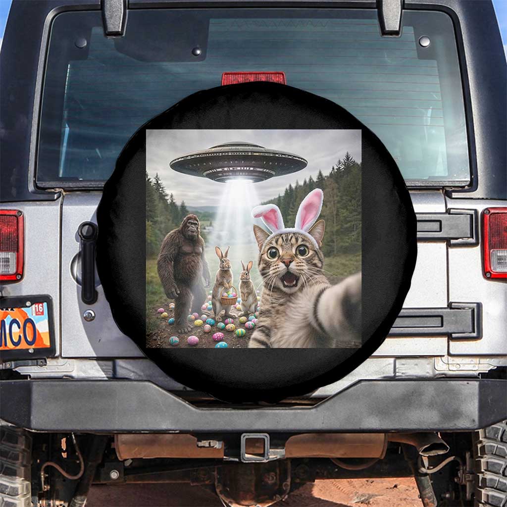Funny Cat Selfie with Easter Bunny Bigfoot UFO Spare Tire Cover