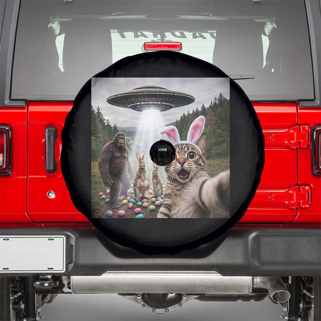 Funny Cat Selfie with Easter Bunny Bigfoot UFO Spare Tire Cover