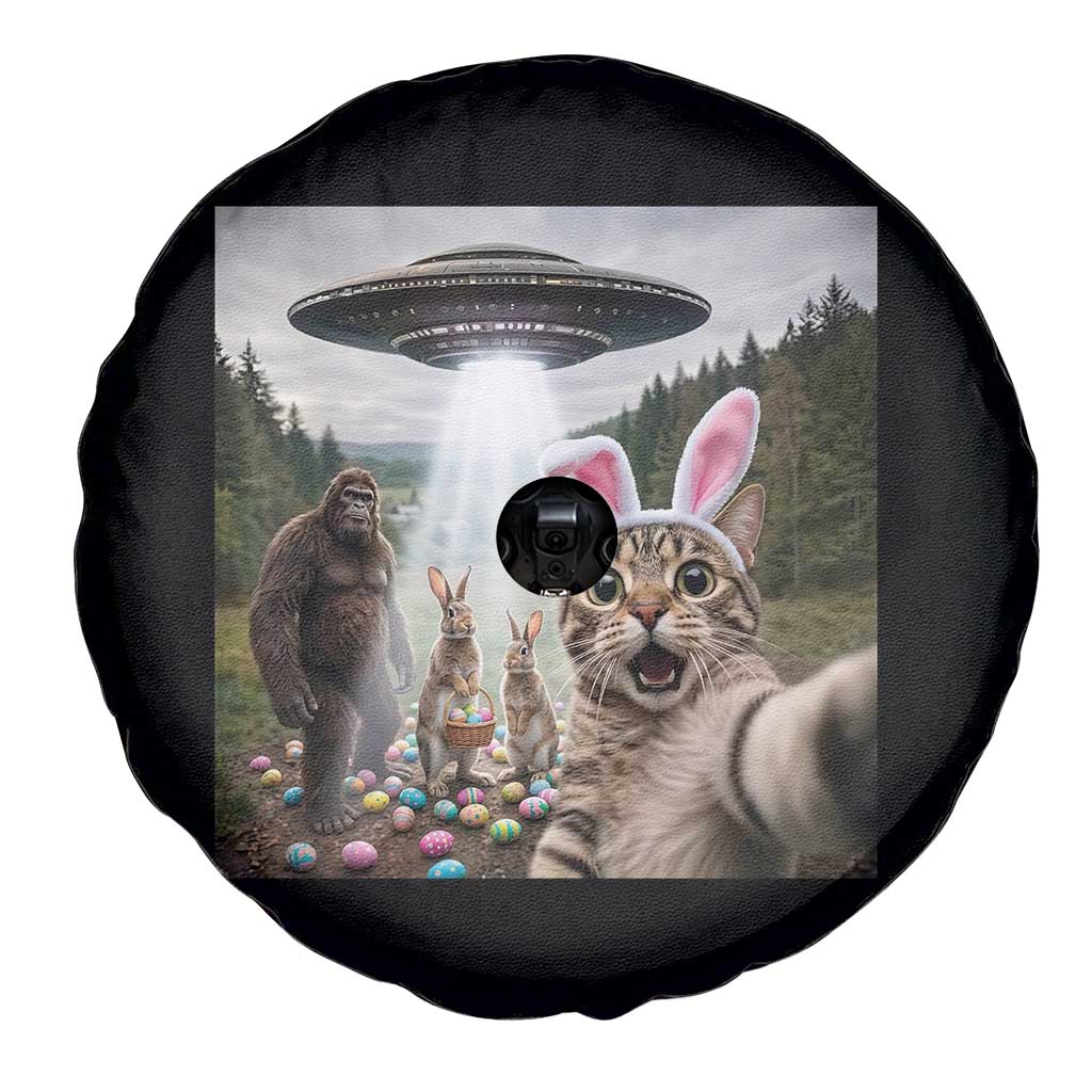 Funny Cat Selfie with Easter Bunny Bigfoot UFO Spare Tire Cover
