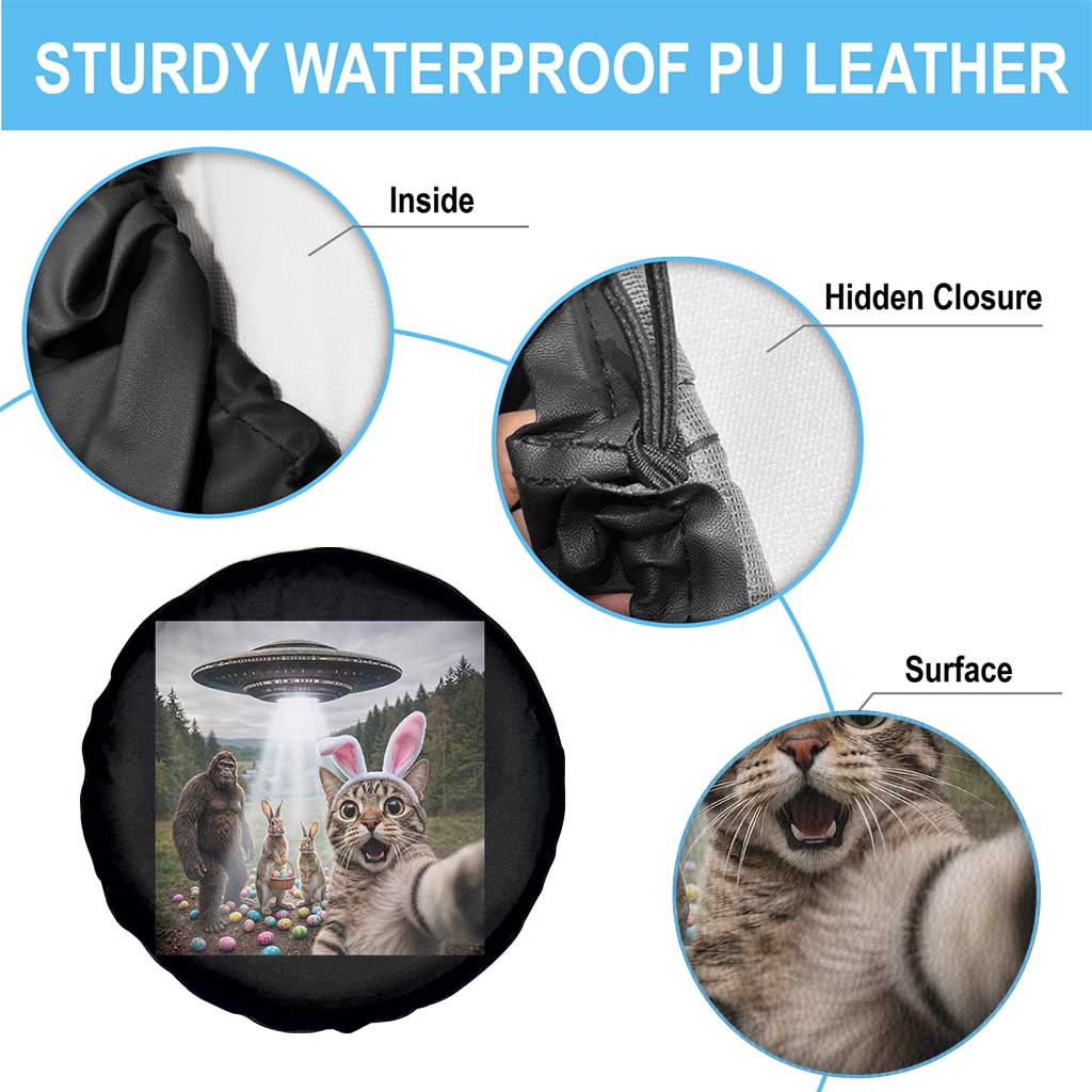 Funny Cat Selfie with Easter Bunny Bigfoot UFO Spare Tire Cover