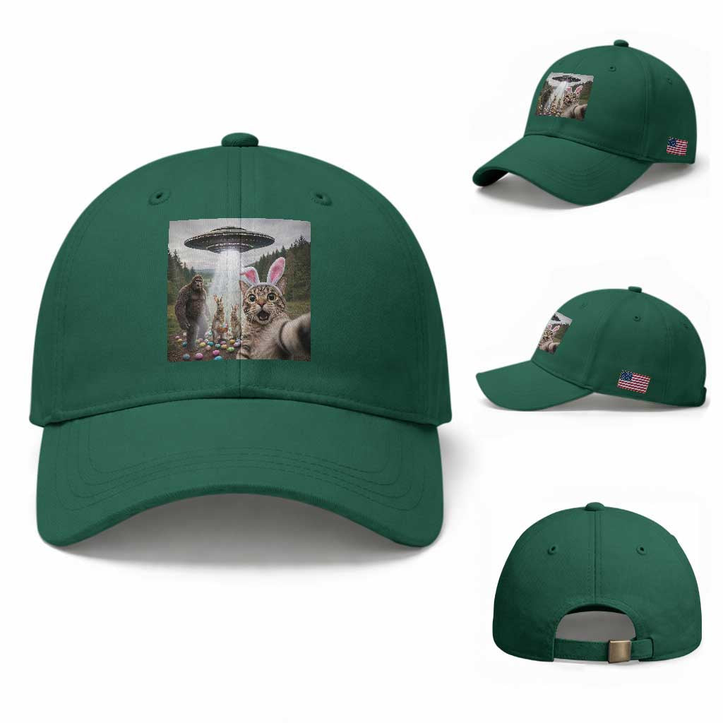 Funny Cat Selfie with Easter Bunny Bigfoot UFO Baseball Cap
