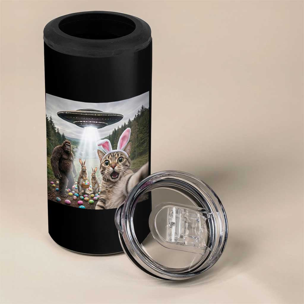 Funny Cat Selfie with Easter Bunny Bigfoot UFO 4 in 1 Can Cooler Tumbler