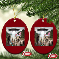 Funny Cat Selfie with Easter Bunny Bigfoot UFO Ceramic Ornament