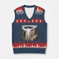 Funny Cat Selfie with Easter Bunny Bigfoot UFO V-Neck Knit Sweater Vest