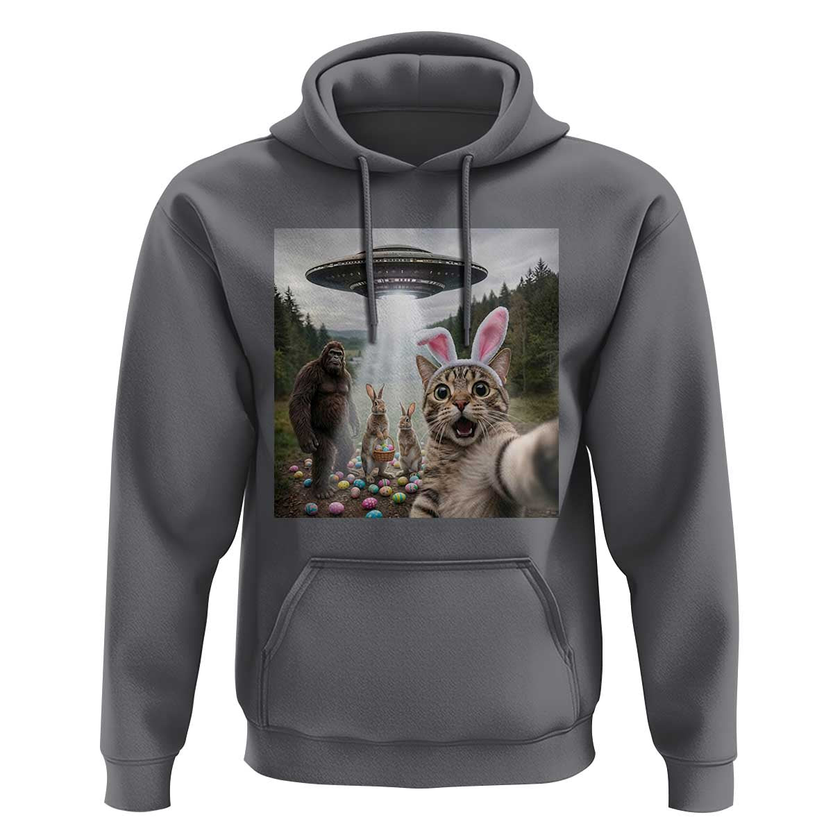 Funny Cat Selfie with Easter Bunny Bigfoot UFO Hoodie