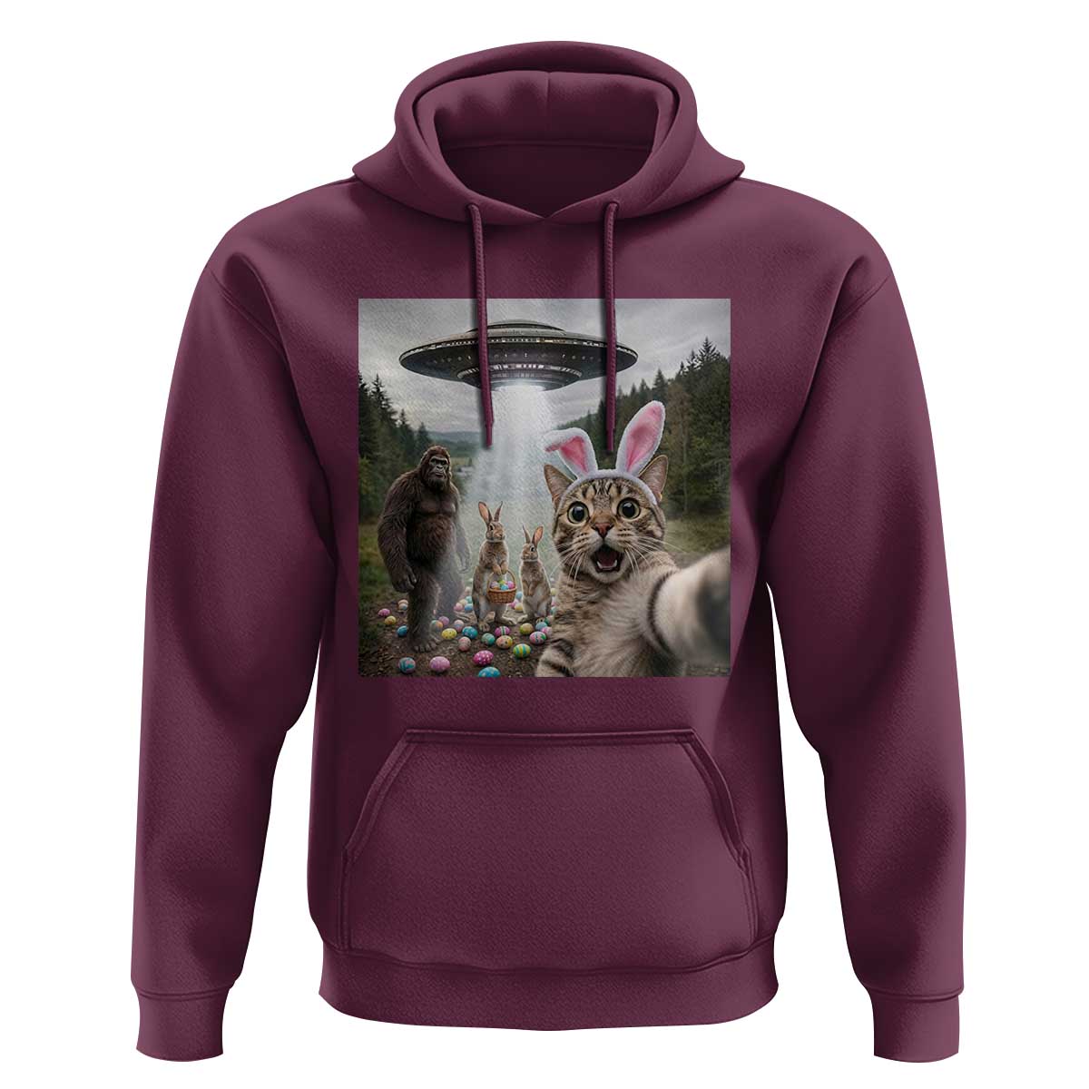 Funny Cat Selfie with Easter Bunny Bigfoot UFO Hoodie