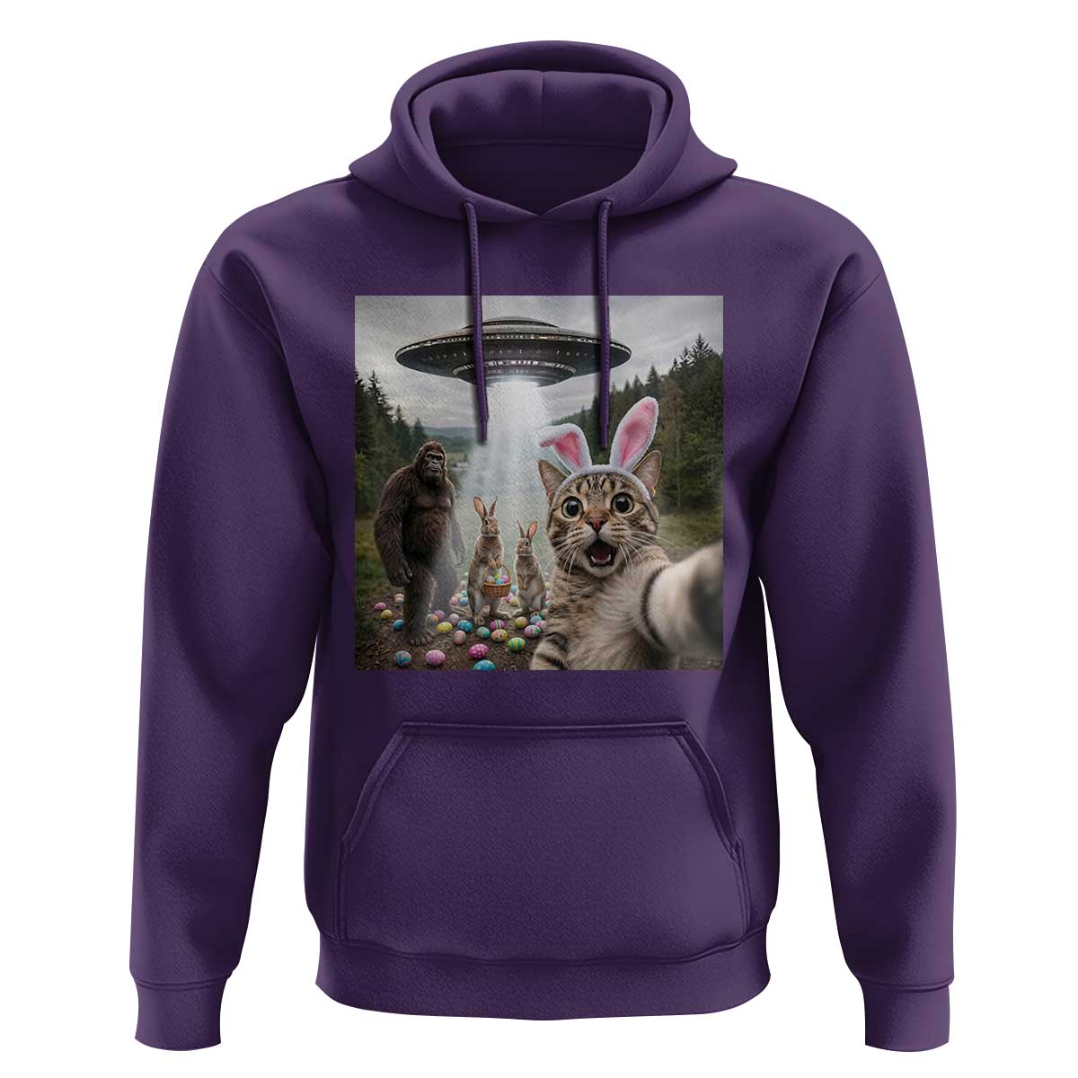 Funny Cat Selfie with Easter Bunny Bigfoot UFO Hoodie