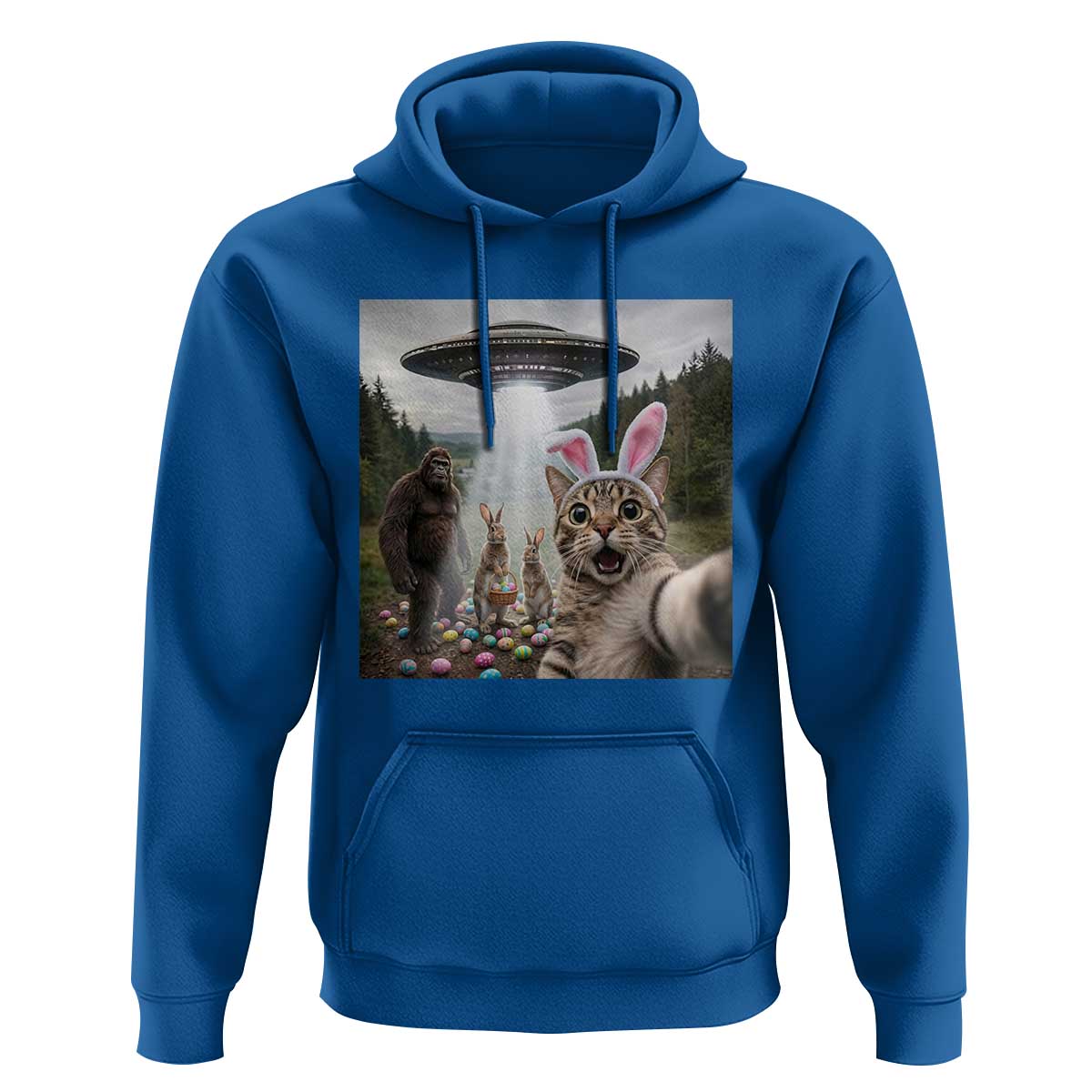 Funny Cat Selfie with Easter Bunny Bigfoot UFO Hoodie