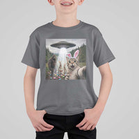Funny Cat Selfie with Easter Bunny Bigfoot UFO T Shirt For Kid