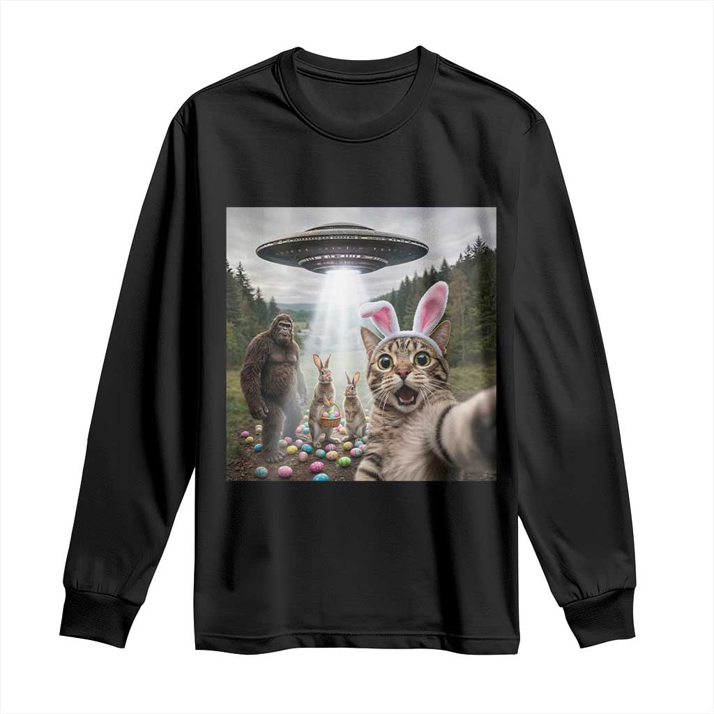 Funny Cat Selfie with Easter Bunny Bigfoot UFO Long Sleeve Shirt