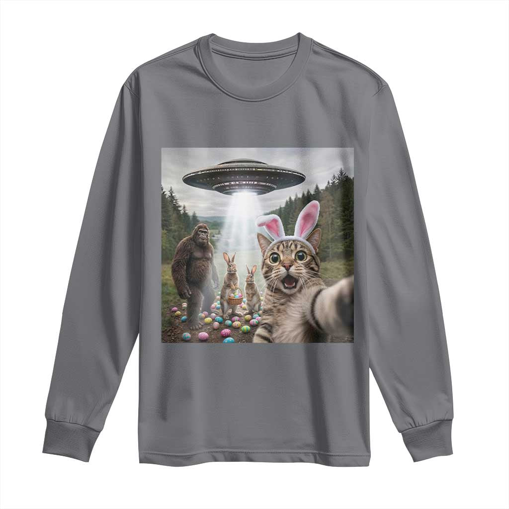 Funny Cat Selfie with Easter Bunny Bigfoot UFO Long Sleeve Shirt