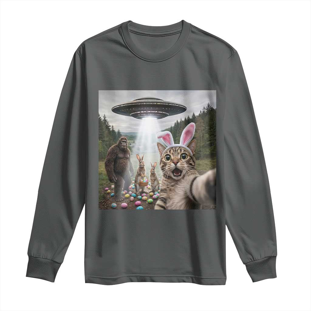 Funny Cat Selfie with Easter Bunny Bigfoot UFO Long Sleeve Shirt