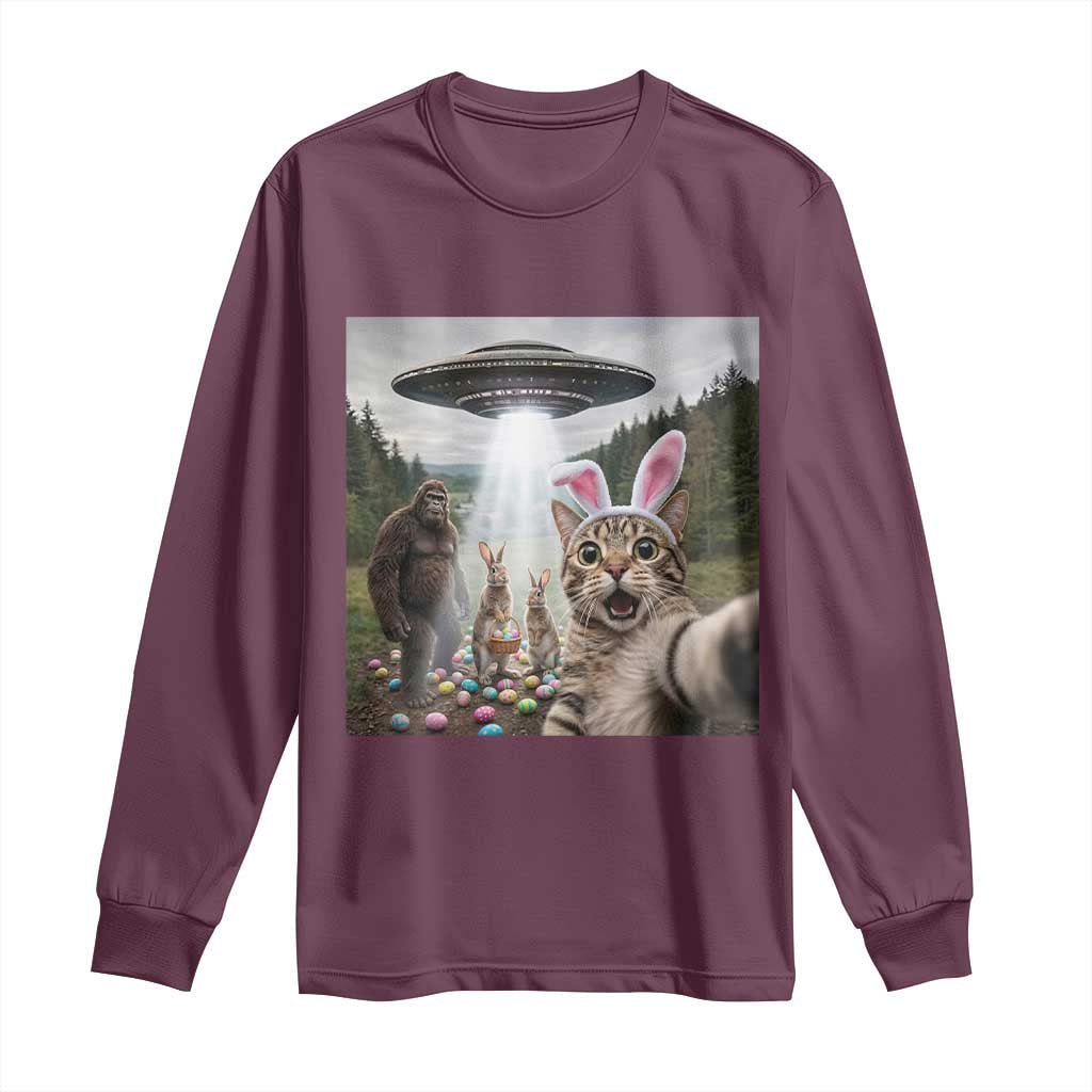 Funny Cat Selfie with Easter Bunny Bigfoot UFO Long Sleeve Shirt