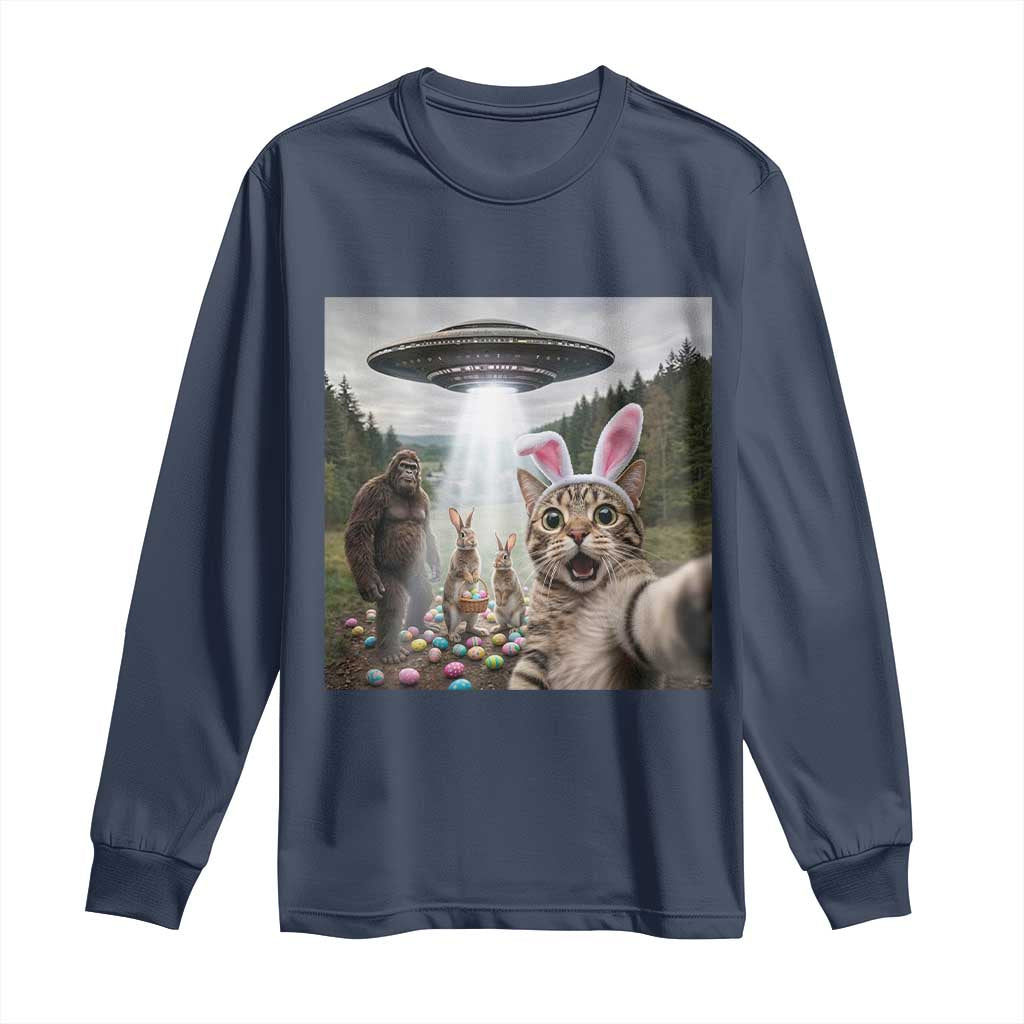 Funny Cat Selfie with Easter Bunny Bigfoot UFO Long Sleeve Shirt