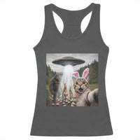 Funny Cat Selfie with Easter Bunny Bigfoot UFO Racerback Tank Top