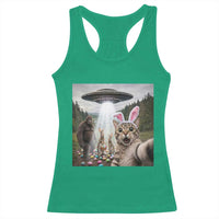Funny Cat Selfie with Easter Bunny Bigfoot UFO Racerback Tank Top