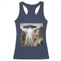 Funny Cat Selfie with Easter Bunny Bigfoot UFO Racerback Tank Top