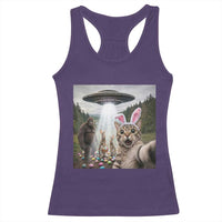 Funny Cat Selfie with Easter Bunny Bigfoot UFO Racerback Tank Top
