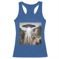 Funny Cat Selfie with Easter Bunny Bigfoot UFO Racerback Tank Top