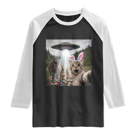 Funny Cat Selfie with Easter Bunny Bigfoot UFO Raglan Shirt