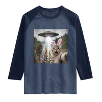 Funny Cat Selfie with Easter Bunny Bigfoot UFO Raglan Shirt