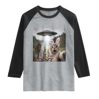 Funny Cat Selfie with Easter Bunny Bigfoot UFO Raglan Shirt