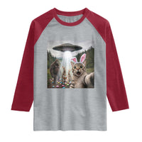 Funny Cat Selfie with Easter Bunny Bigfoot UFO Raglan Shirt