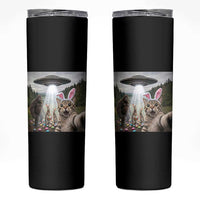 Funny Cat Selfie with Easter Bunny Bigfoot UFO Skinny Tumbler