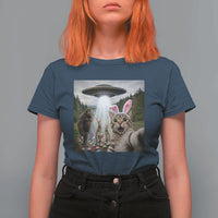 Funny Cat Selfie with Easter Bunny Bigfoot UFO T Shirt For Women