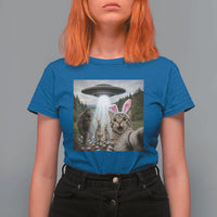 Funny Cat Selfie with Easter Bunny Bigfoot UFO T Shirt For Women