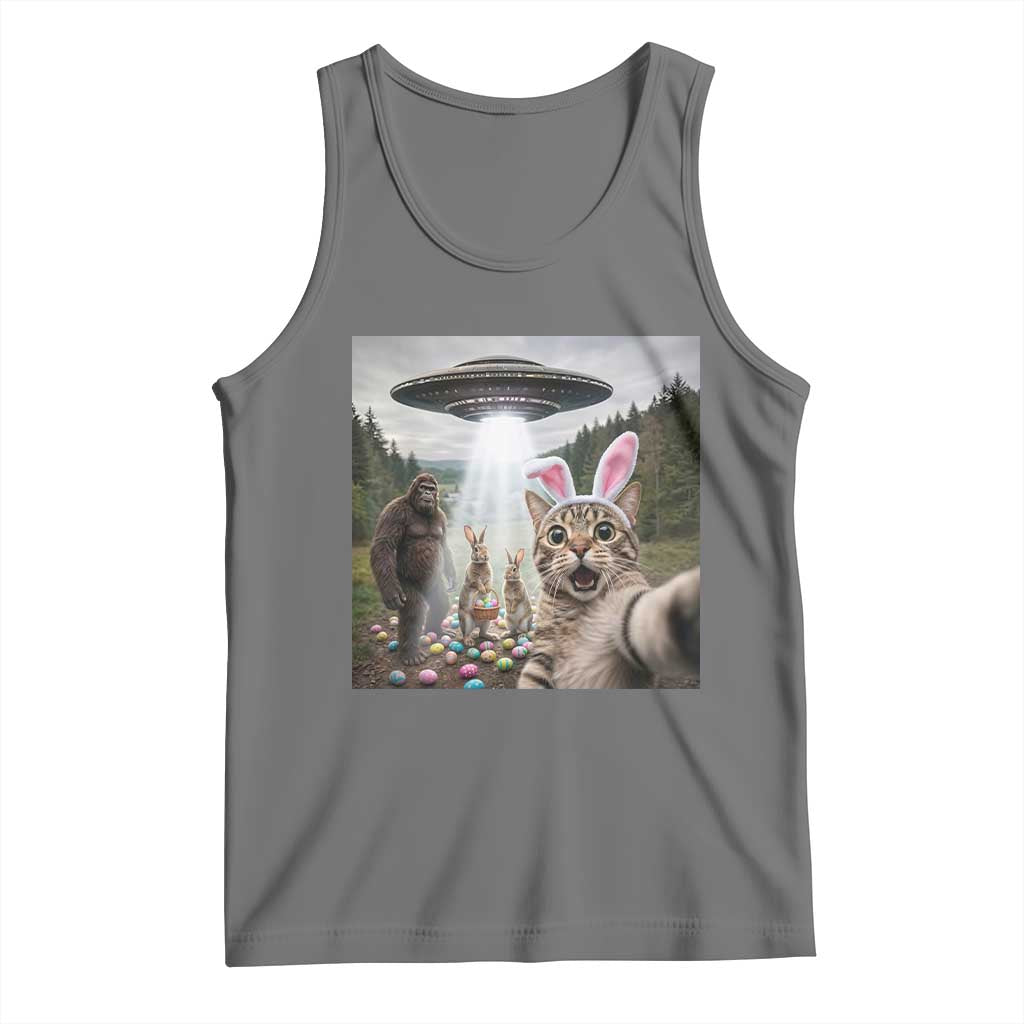 Funny Cat Selfie with Easter Bunny Bigfoot UFO Tank Top