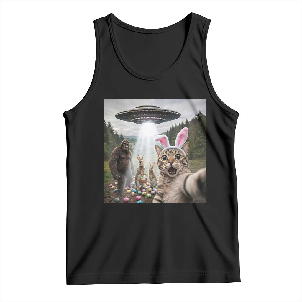 Funny Cat Selfie with Easter Bunny Bigfoot UFO Tank Top