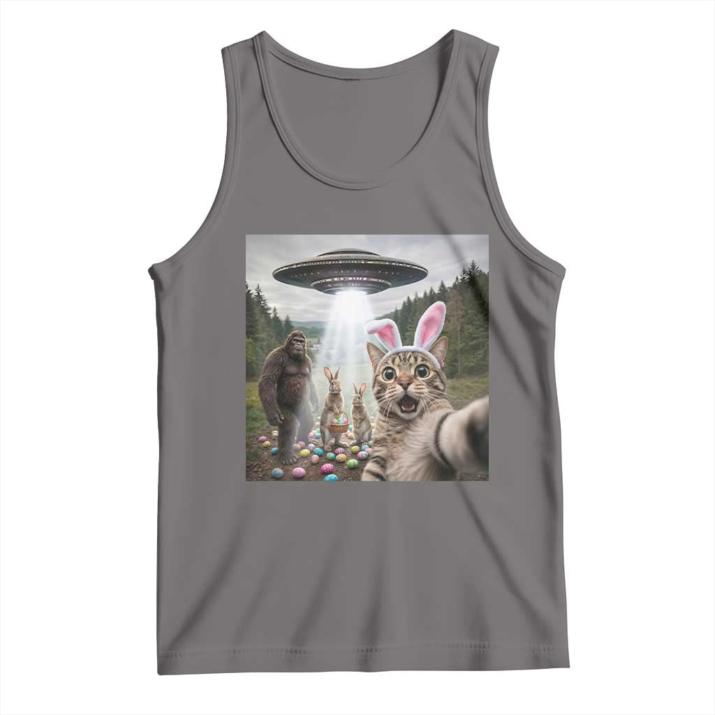 Funny Cat Selfie with Easter Bunny Bigfoot UFO Tank Top