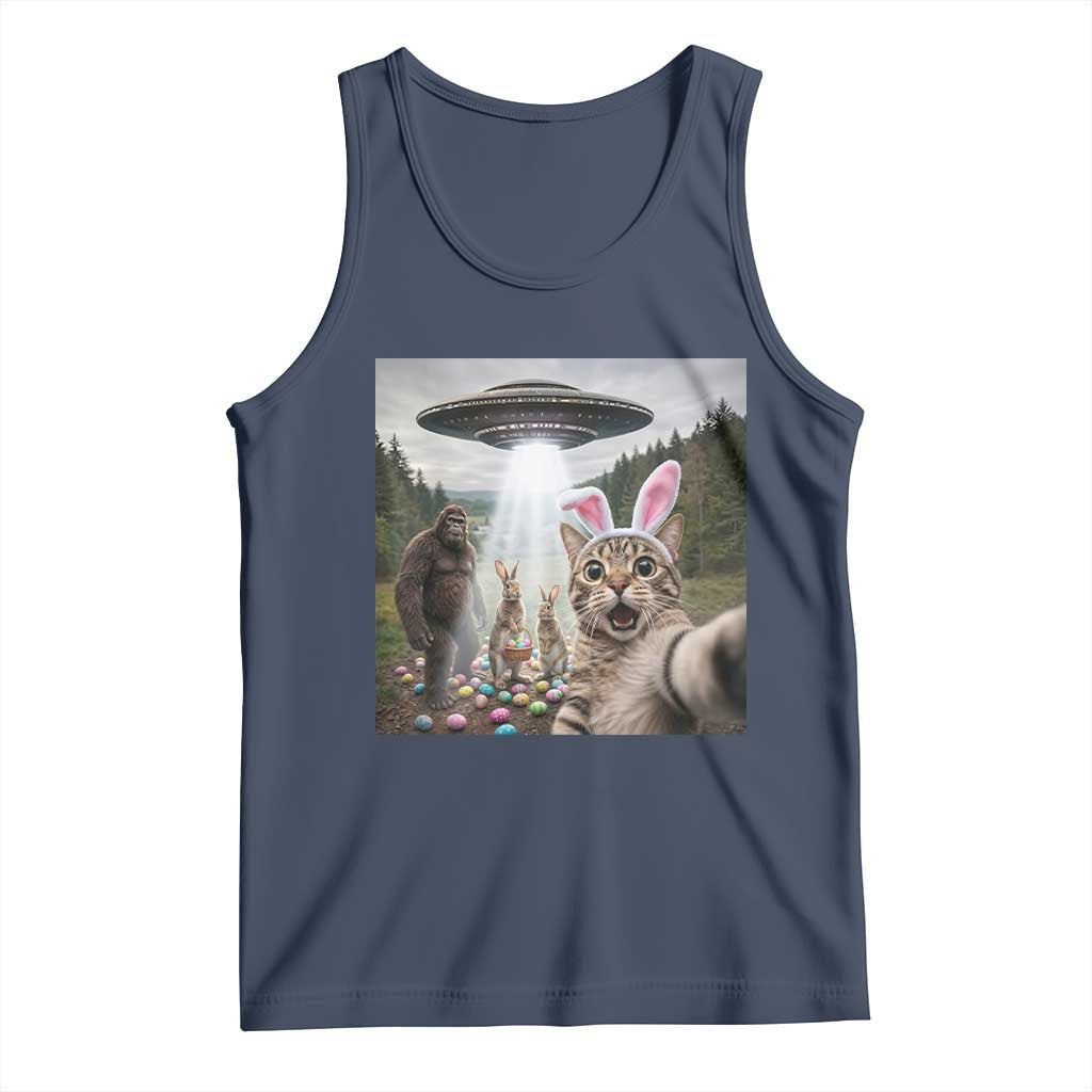Funny Cat Selfie with Easter Bunny Bigfoot UFO Tank Top
