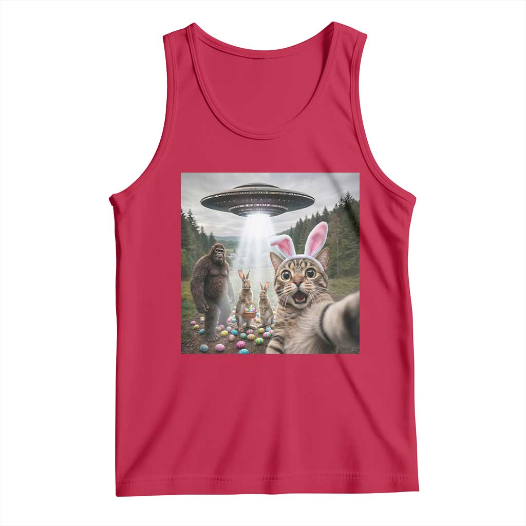 Funny Cat Selfie with Easter Bunny Bigfoot UFO Tank Top