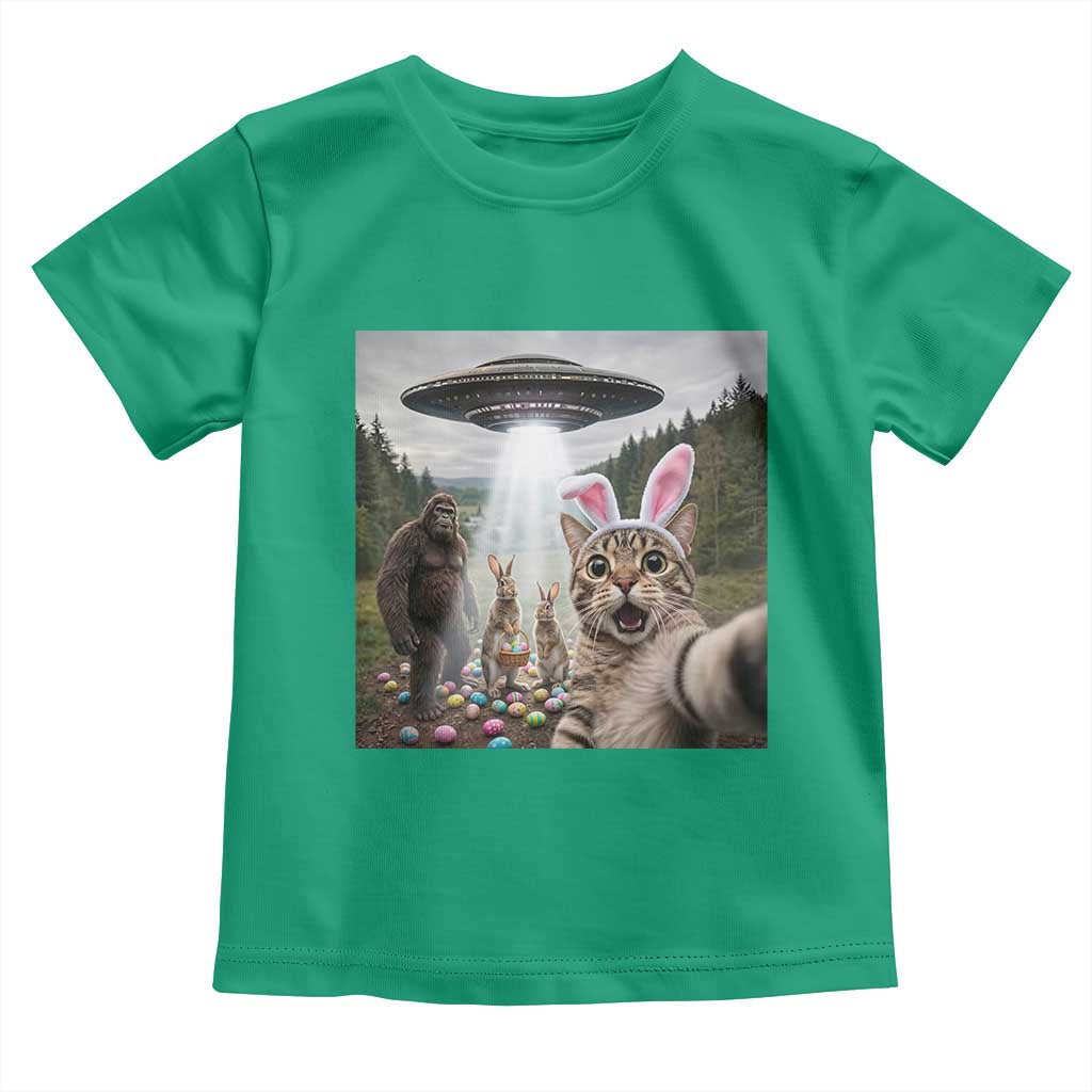 Funny Cat Selfie with Easter Bunny Bigfoot UFO Toddler T Shirt