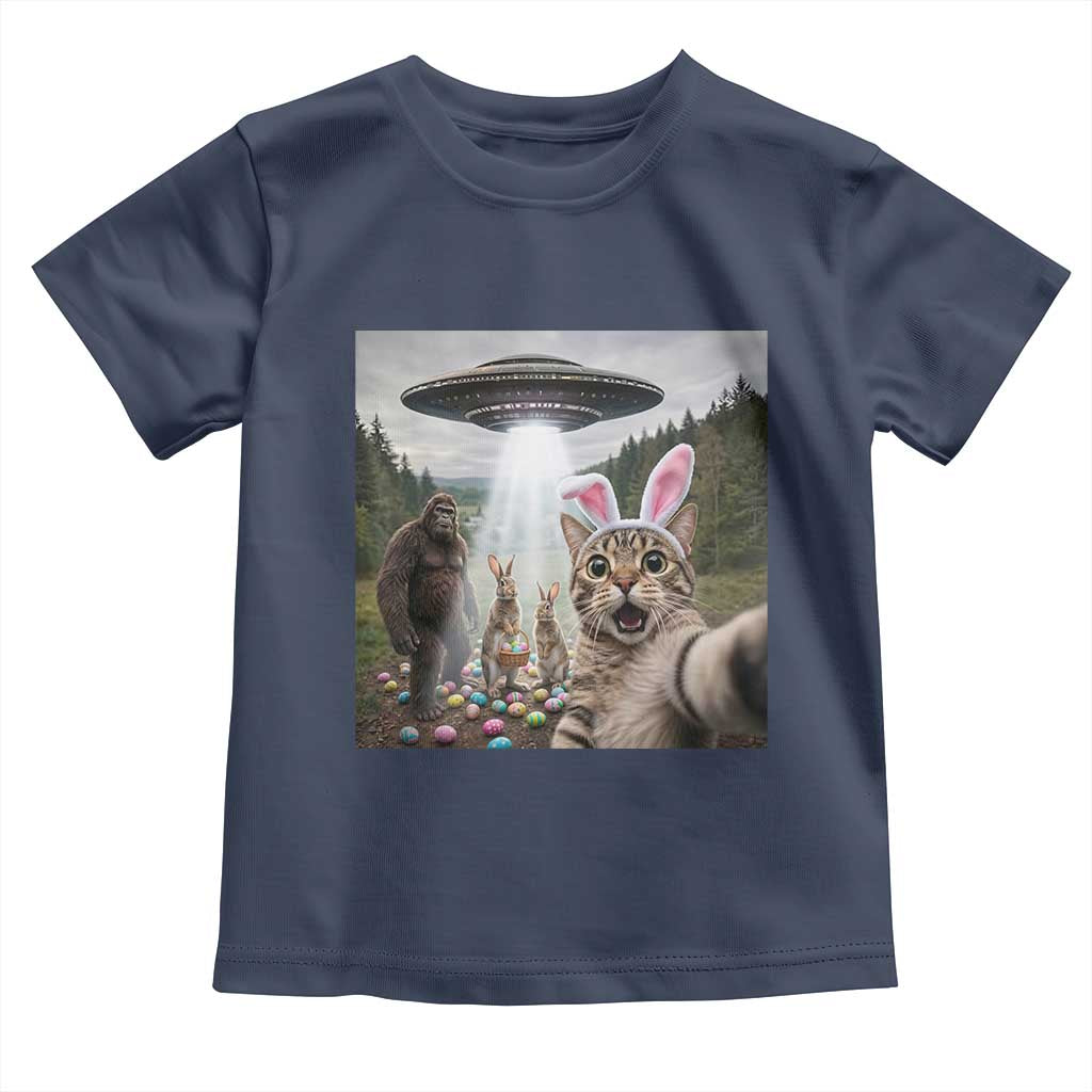 Funny Cat Selfie with Easter Bunny Bigfoot UFO Toddler T Shirt