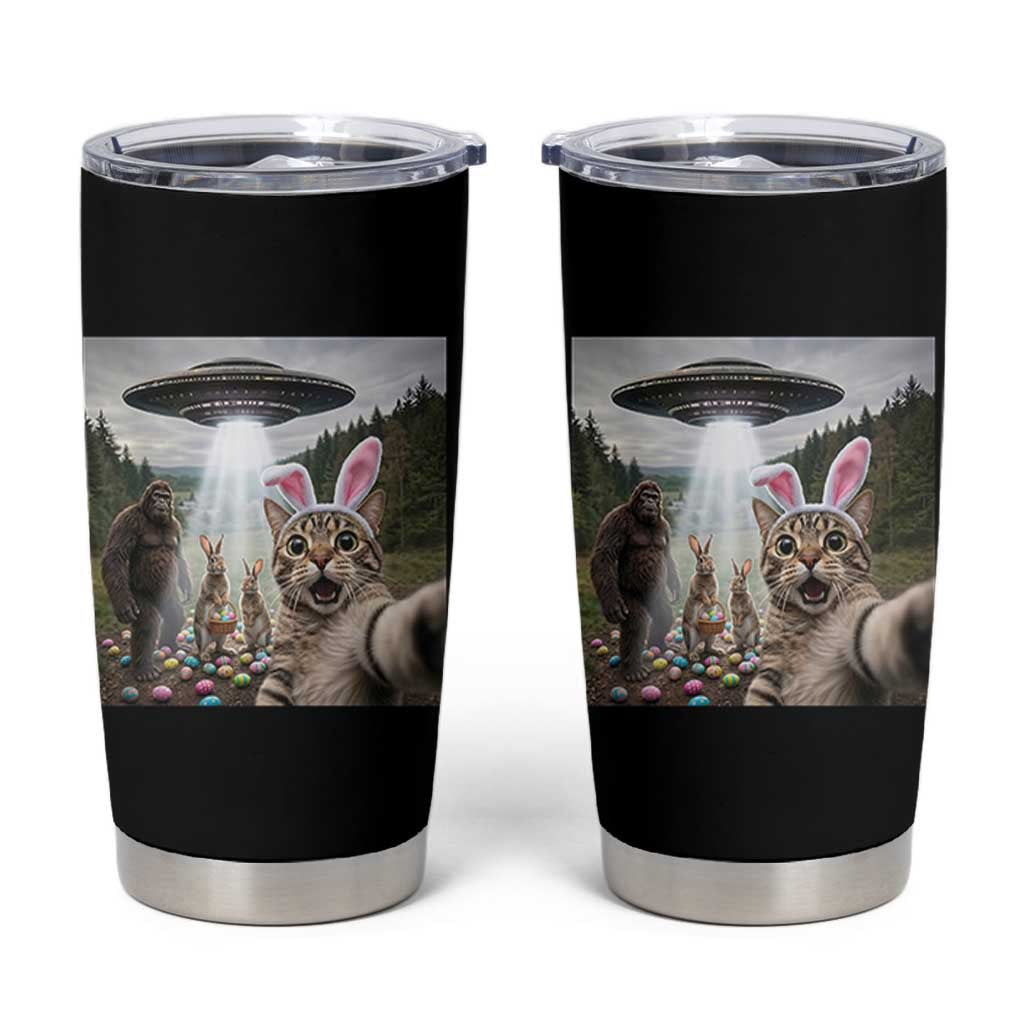 Funny Cat Selfie with Easter Bunny Bigfoot UFO Tumbler Cup