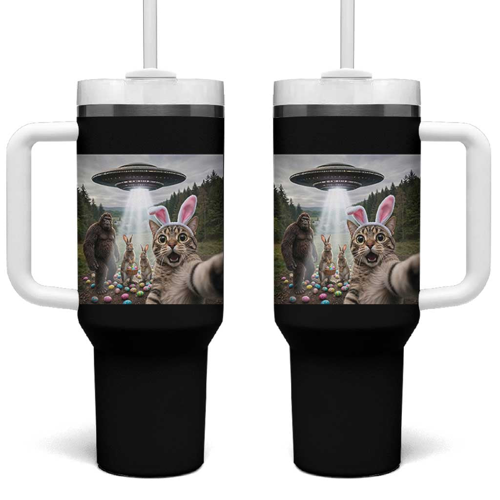 Funny Cat Selfie with Easter Bunny Bigfoot UFO Tumbler With Handle
